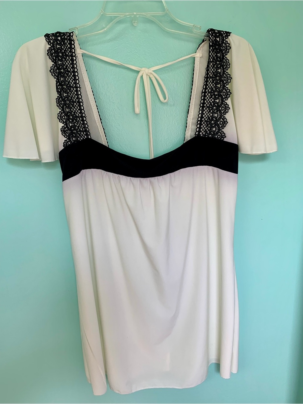 Body Central Cream Top with Black Lace and Band